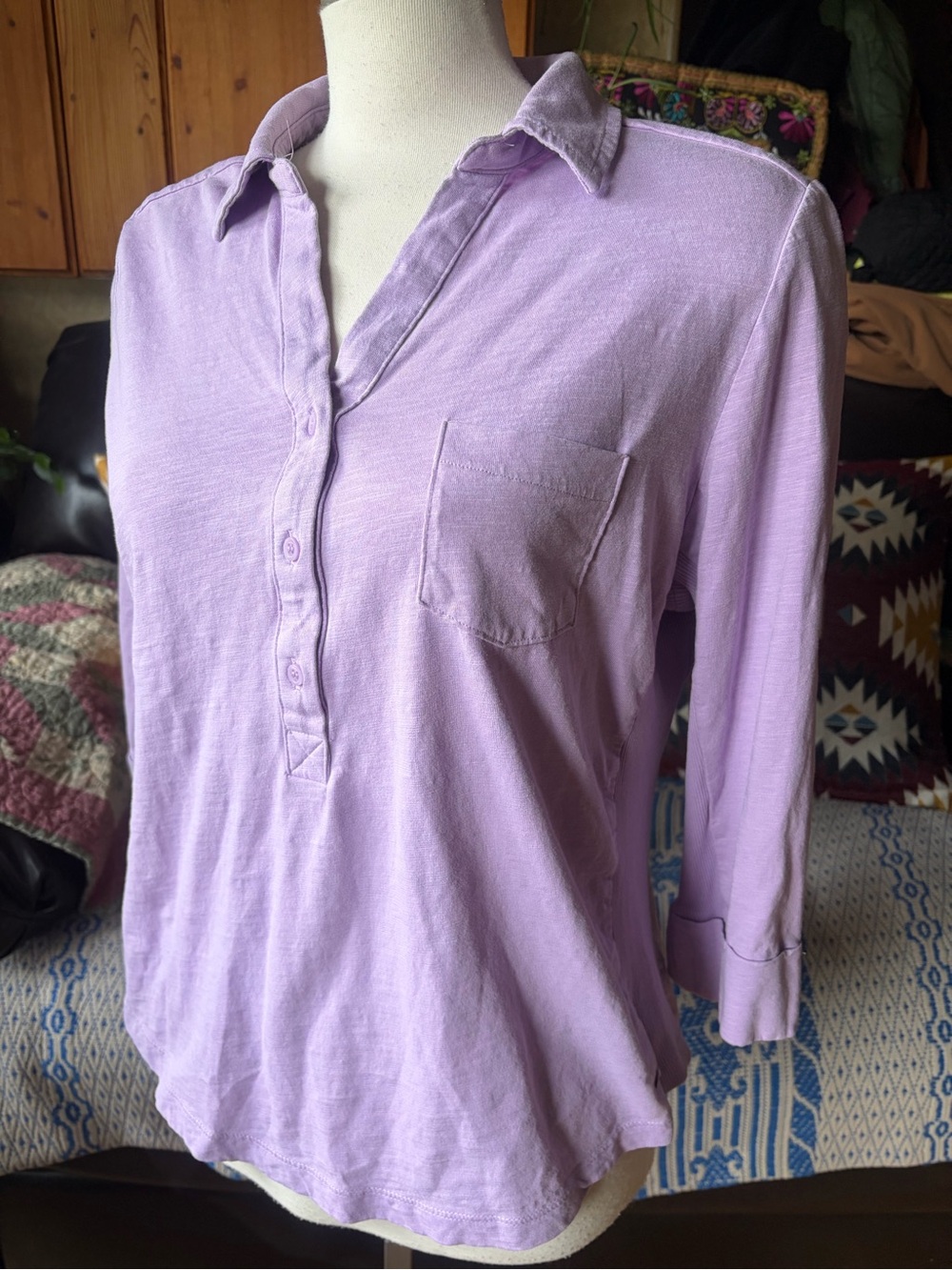 NORTHERN REFLECTIONS Collared Button-Front 3/4 Sleeve Women's Pullover Top
